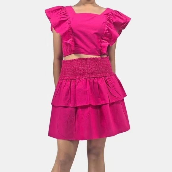 HT360 Collective Ruffle Tie Back Crop Top Smocked Waist Tiered Size XS - Picture 11 of 11